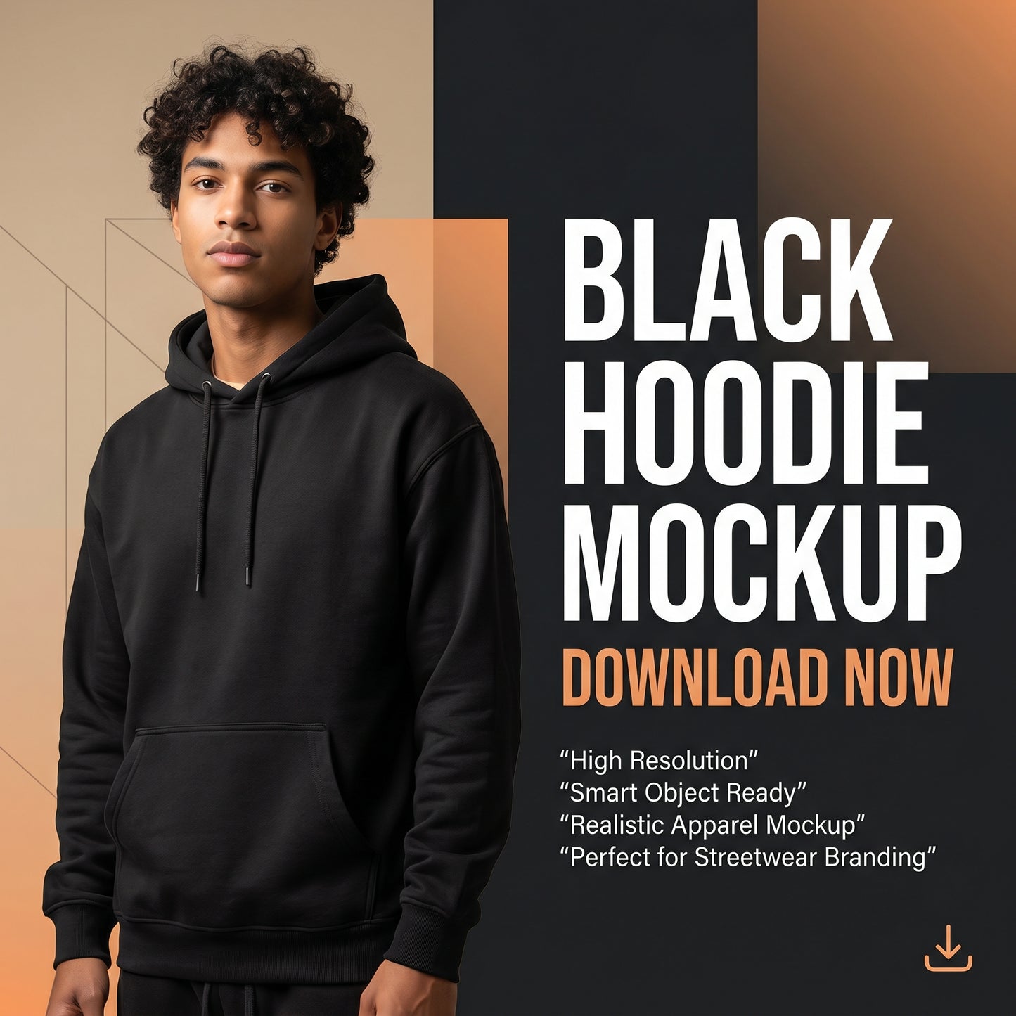 Young man Black hoodie mockup